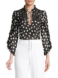 Alice   Olivia - Julius Polka Dot Silk-Blend Ruffle-Sleeve Blouse at Saks Fifth Avenue